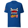 Concession Stand Enthusiast Tee — True Royal — front view — nachos, corndogs, and soda design