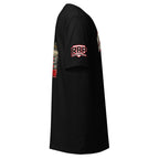 RBP tee front and back design, black right sleeve RBP logo