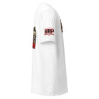 RBP tee front and back design, white right sleeve RBP logo