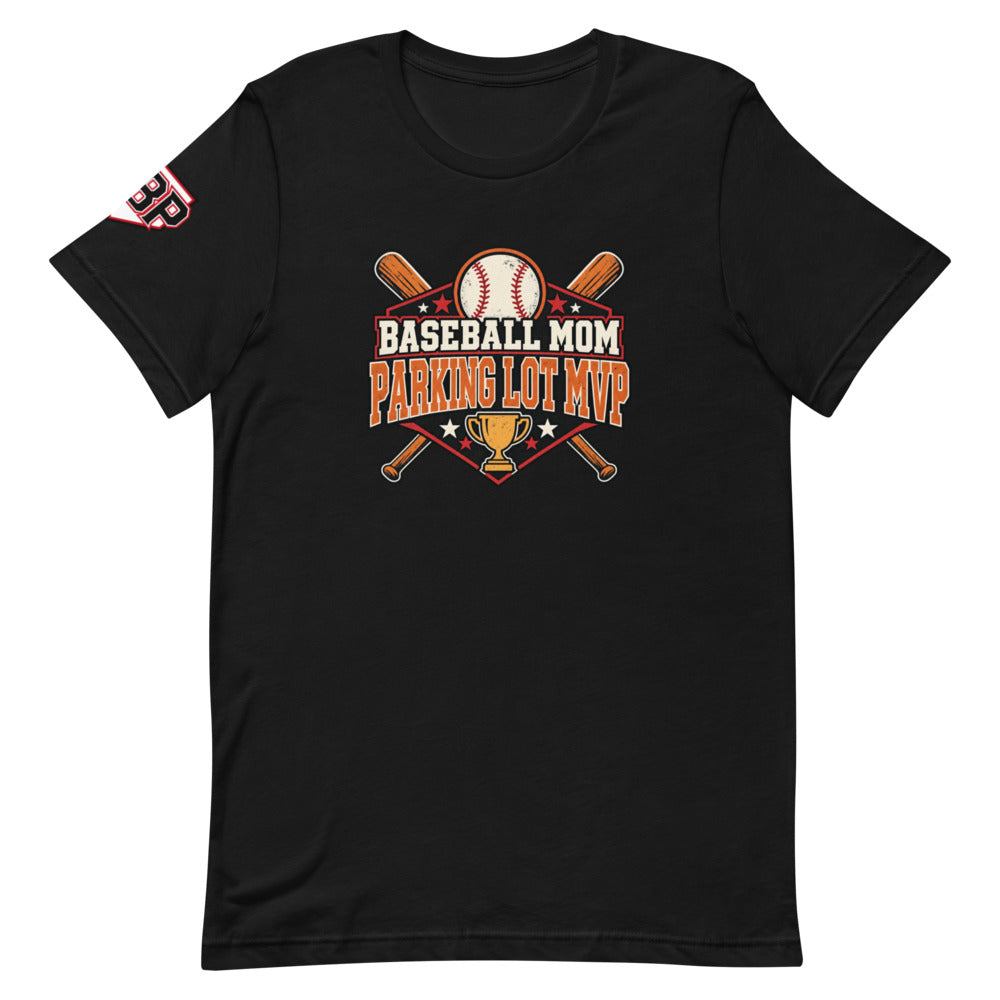 Baseball Mom Parking Lot MVP Tee — Black — front view