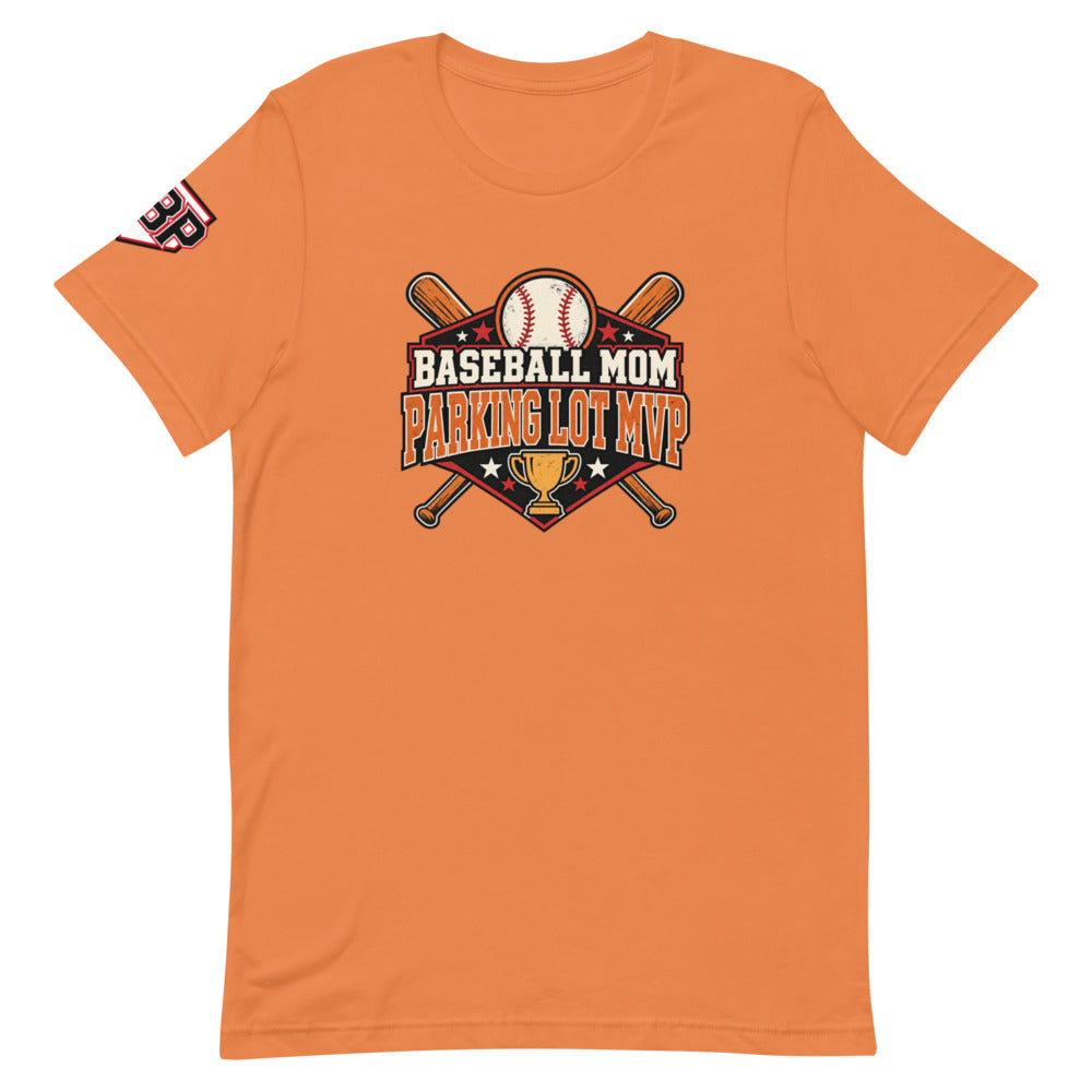 Baseball Mom Parking Lot MVP Tee — Burnt Orange — front view