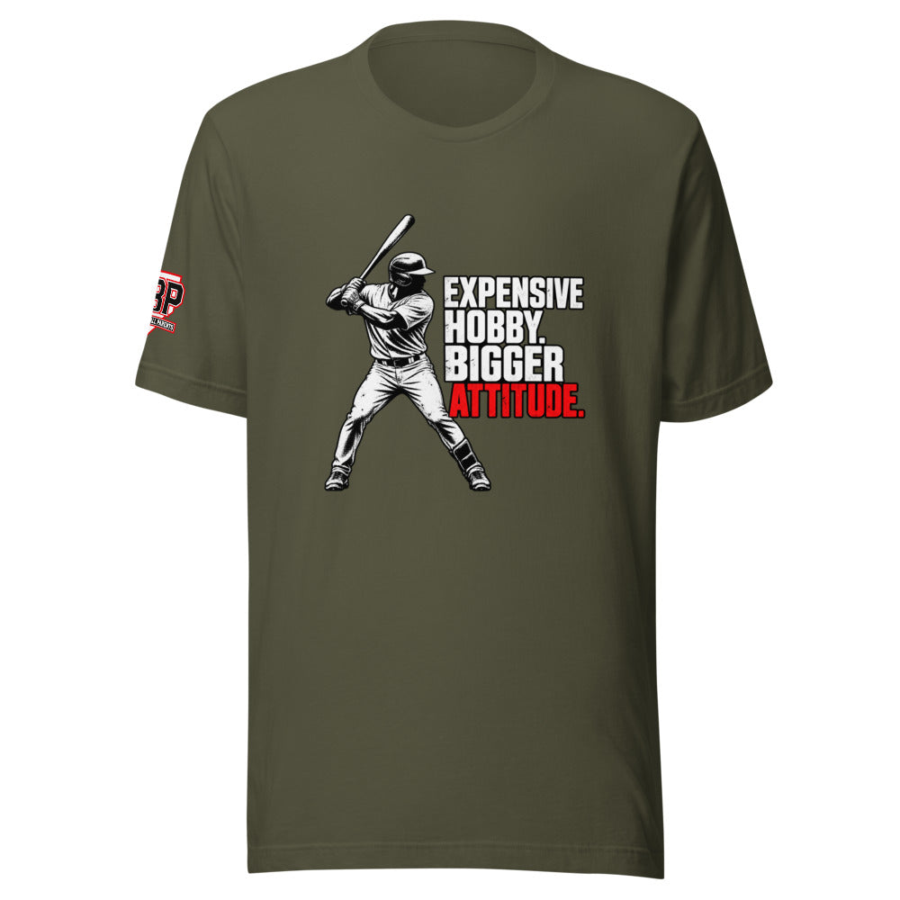 Expensive Hobby Bigger Attitude Tee — Military Green — front view
