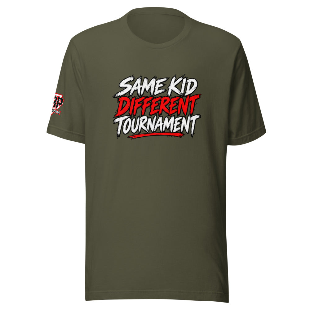 Same Kid Different Tournament Tee — Military Green — front view
