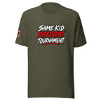 Same Kid Different Tournament Tee — Military Green — front view
