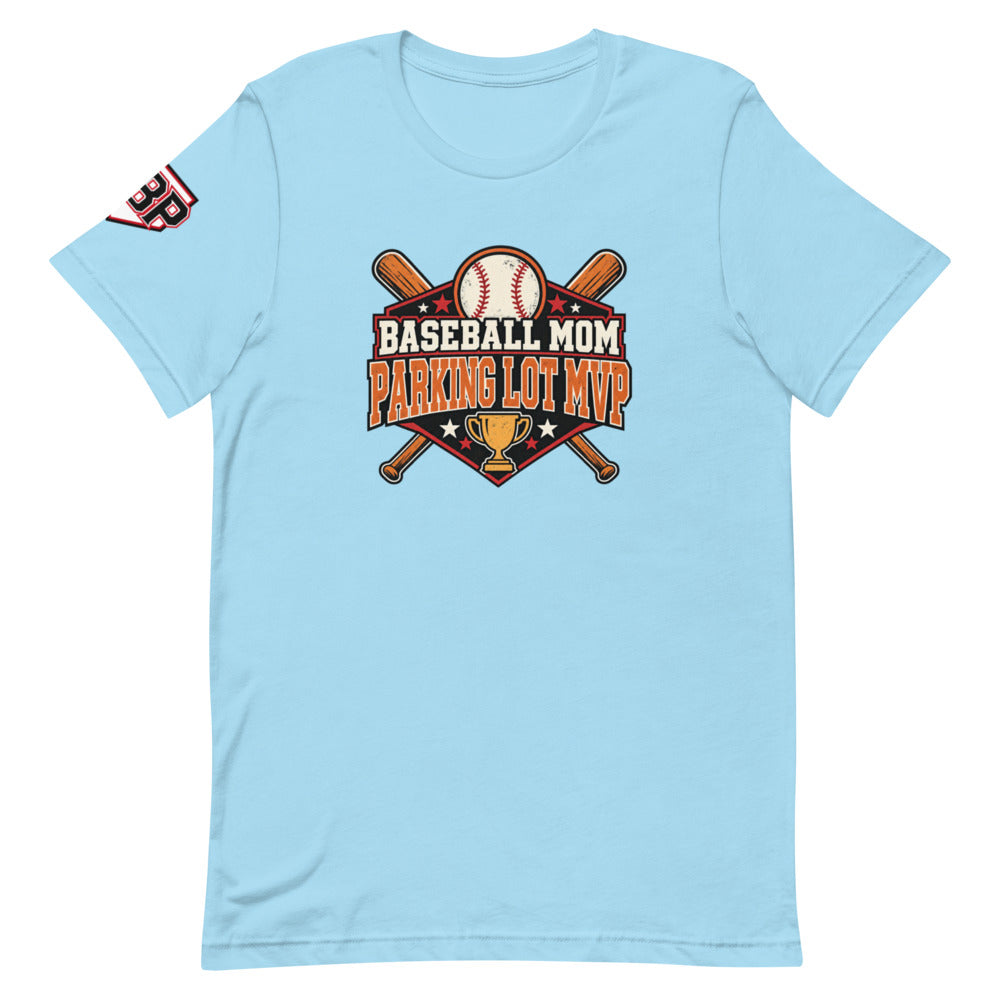 Baseball Mom Parking Lot MVP Tee — Ocean Blue — front view