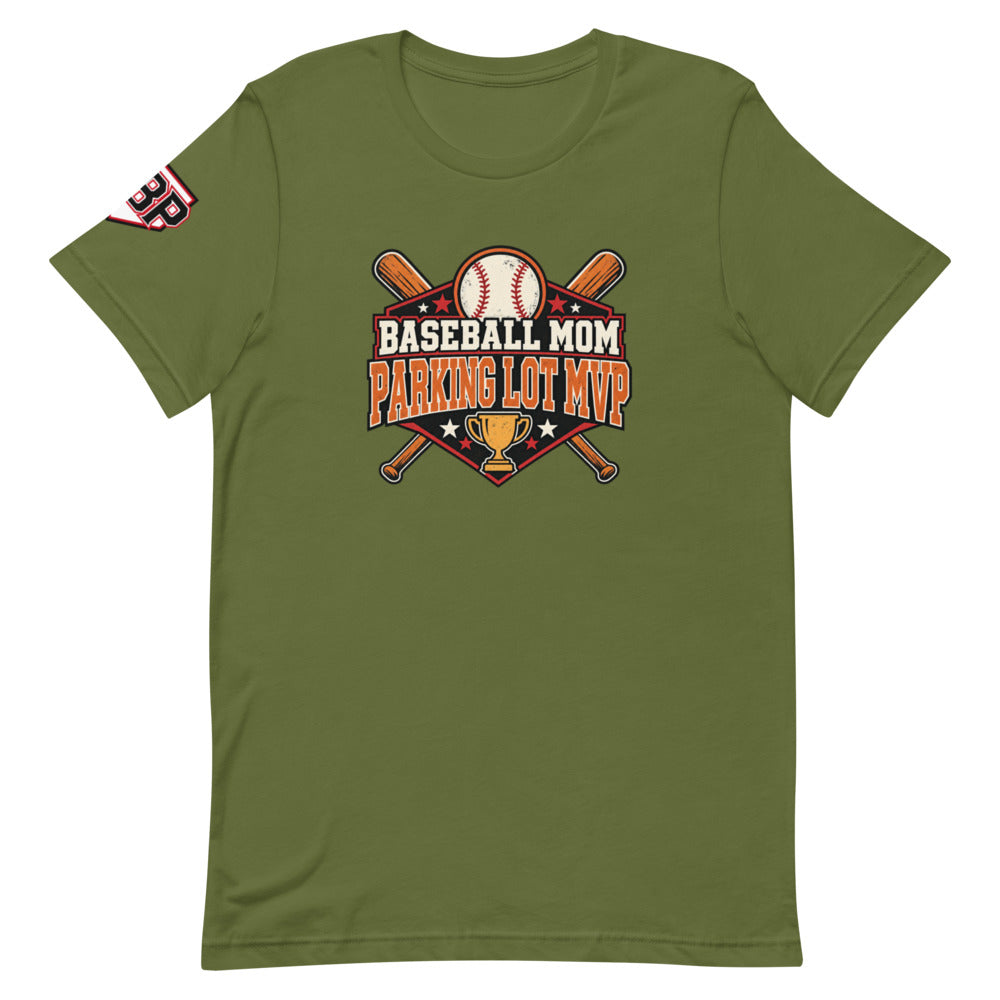 Baseball Mom Parking Lot MVP Tee — Olive — front view