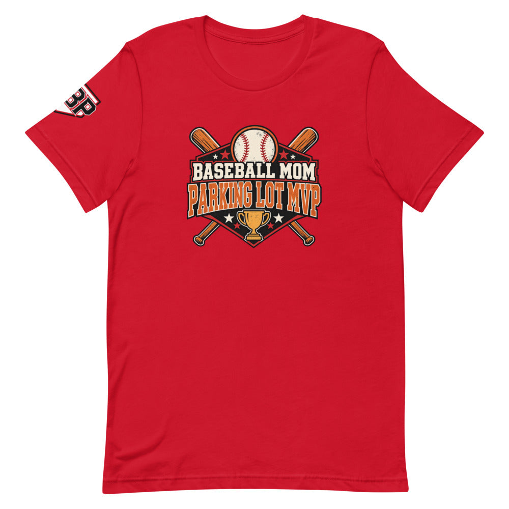Baseball Mom Parking Lot MVP Tee — Red — front view