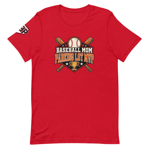 Baseball Mom Parking Lot MVP Tee — Red — front view