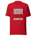 Good Parents Bad Behavior Tee — Red — front view