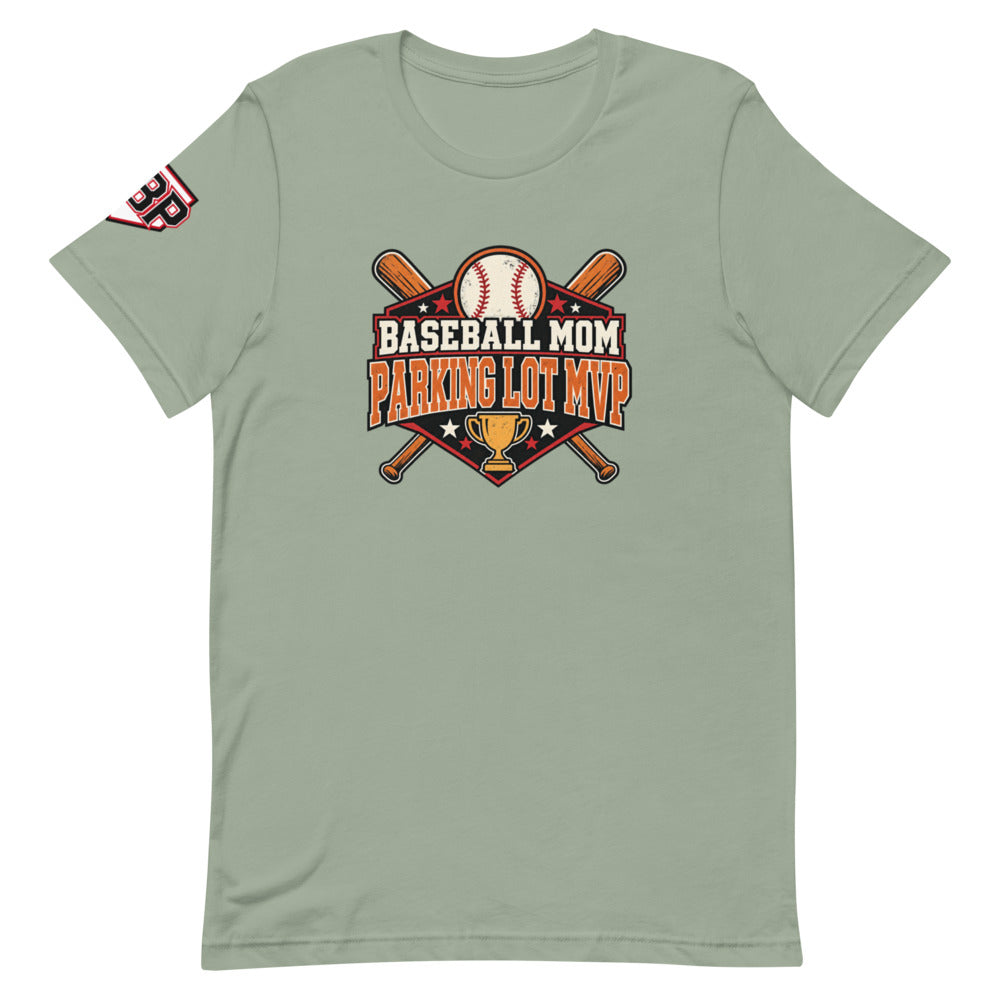 Baseball Mom Parking Lot MVP Tee — Sage — front view