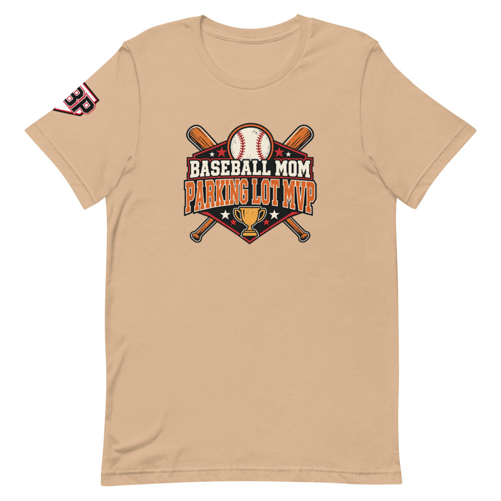 Baseball Mom Parking Lot MVP Tee — Tan — front view