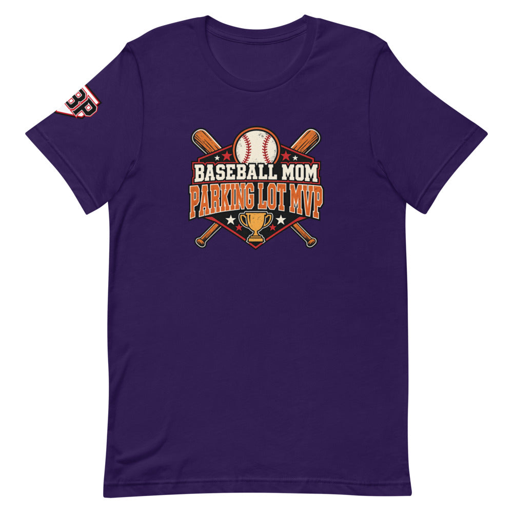 Baseball Mom Parking Lot MVP Tee — Team Purple — front view