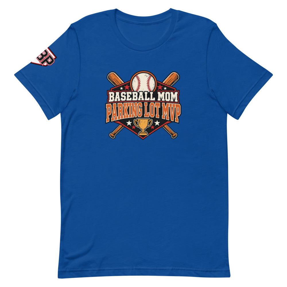 Baseball Mom Parking Lot MVP Tee — True Royal — front view