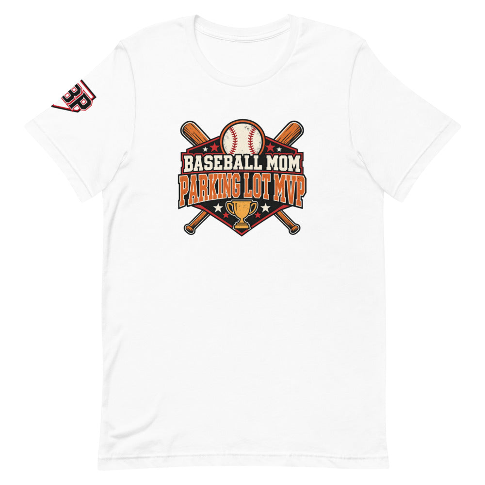 Baseball Mom Parking Lot MVP Tee — White — front view